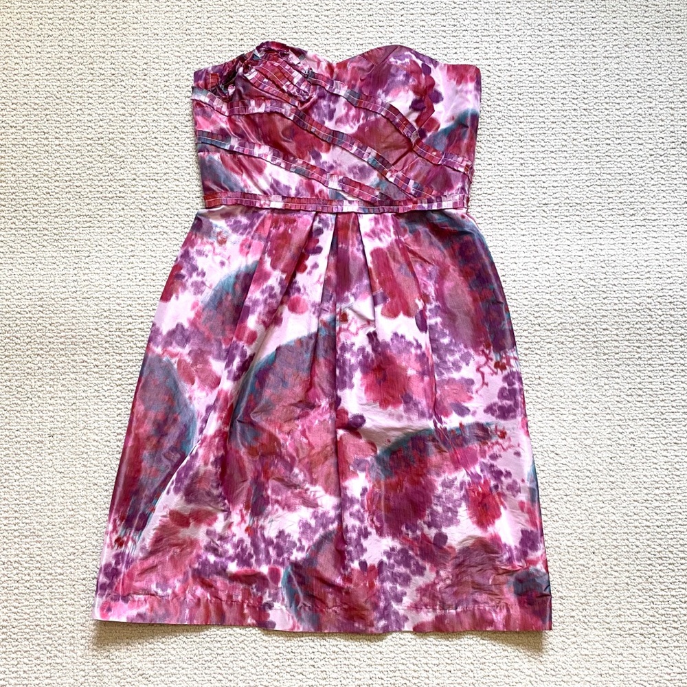 Maggy Boutique Suzi Chin strapless pink floral taffeta dress size 6
